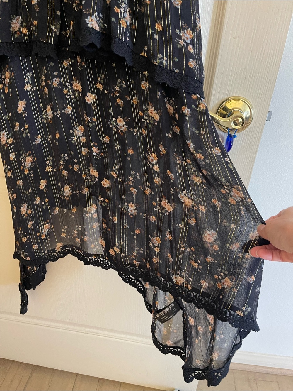 Zara Black Floral Tiered Maxi Dress with Gold Accents - Picture 6 of 12